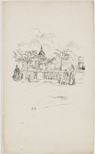 パンテオン、リュクサンブール公園のテラスから、1893年（紙にリソ） 作： James Abbott McNeill Whistler
